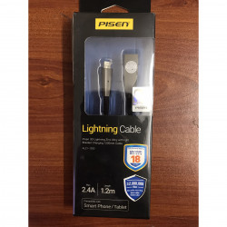 Cáp sạc Pisen Lightning Zinc Alloy with light braided 1200mm FAST (AL21-1200 2.4A) Đen